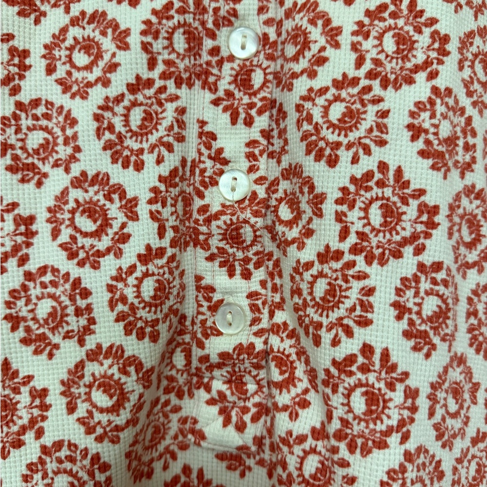 By Anthropologie Long-Sleeve Waffle Knit Pajama Top red/cream - size S - Henley - Picture 4 of 9